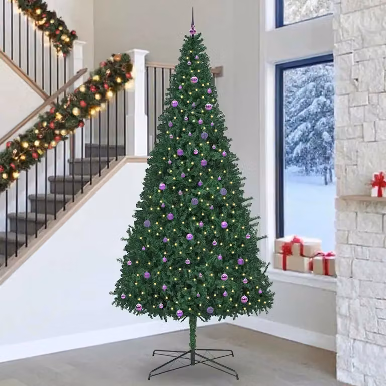 Albero di Natale moderno vidaXL verde in PVC con luci a LED bianco caldo, altezza 400 cm