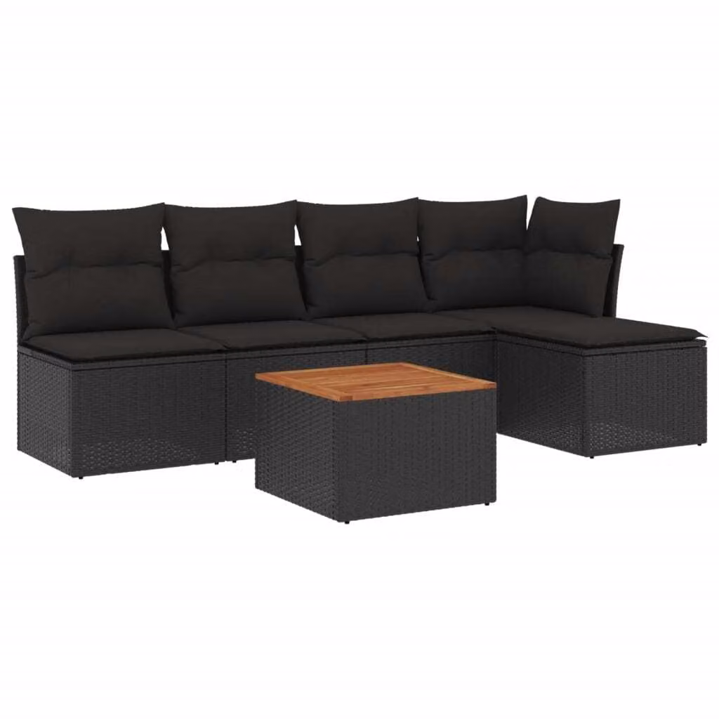 Set Divano da Giardino 6 pz con Cuscini Nero in Polyrattan