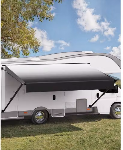 Tenda da Sole di Ricambio VEVOR per Camper, Impermeabile in Vinile con Telaio in Lega di Alluminio, Manuale, Nero Sfumato, L: 584,6 cm