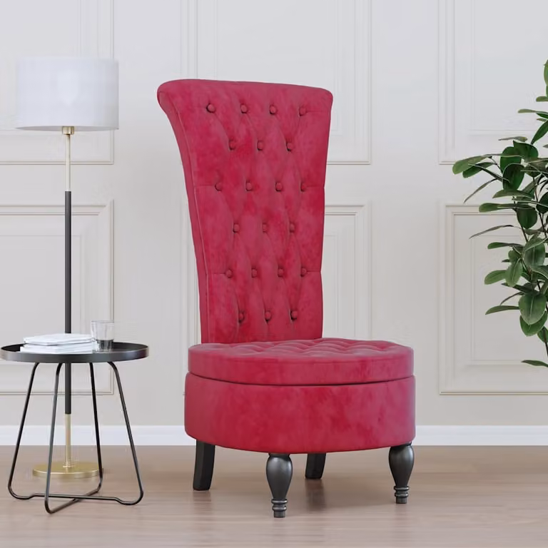 Sedia con schienale alto in velluto rosso con dettagli a bottoni vidaXL H 110 x L 72,5 x P 56 cm