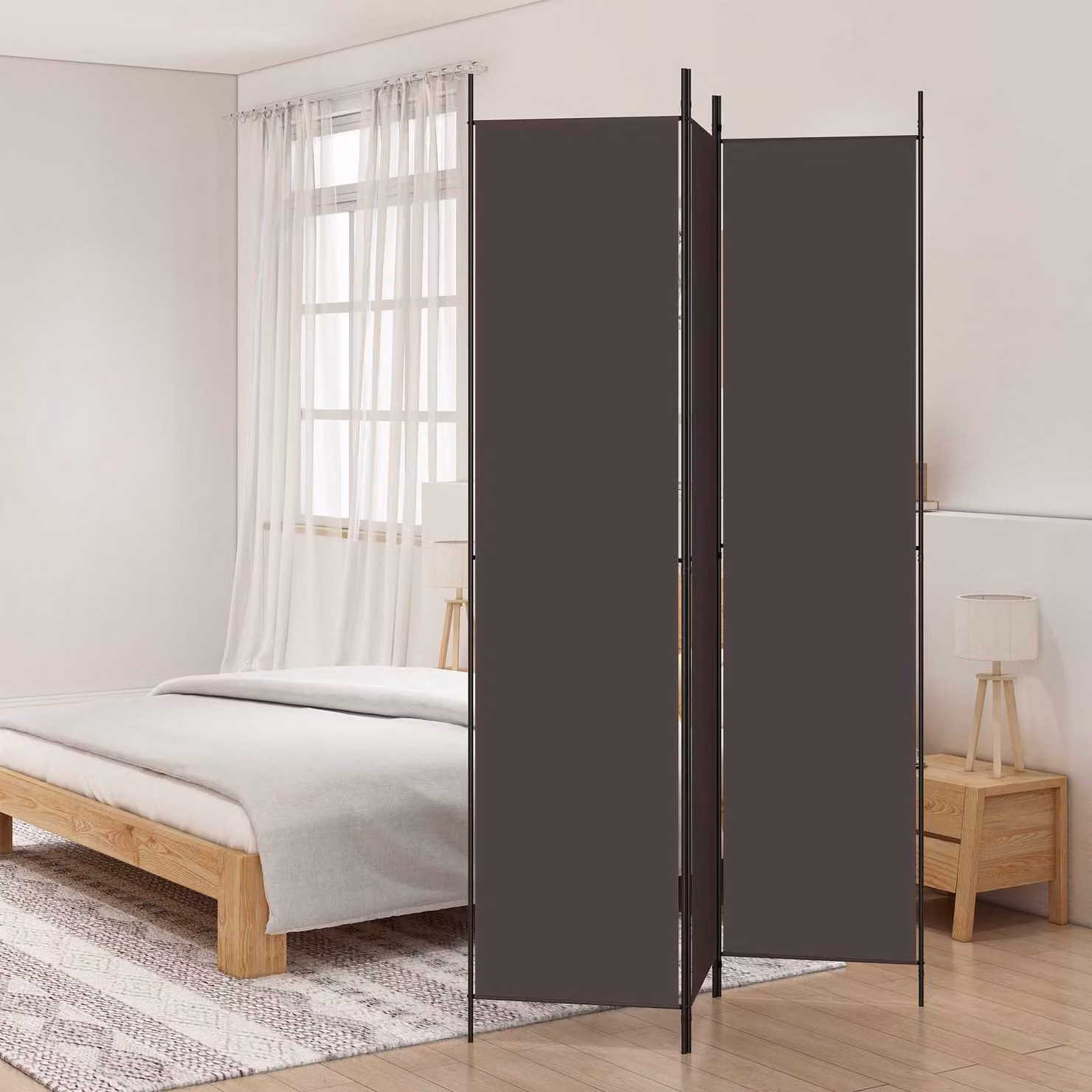 Divisorio a 3 Pannelli vidaXL Marrone in Tessuto L: 150 cm, H: 220 cm