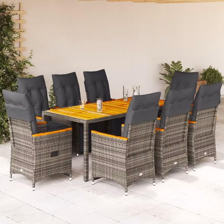 Maison Exclusive - Set da giardino bistrot 9 pezzi con cuscini grigio in polyrattan