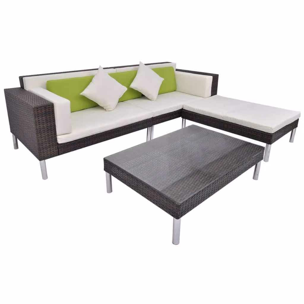 Set Divani da Giardino 4 pz con Cuscini in Polyrattan Marrone