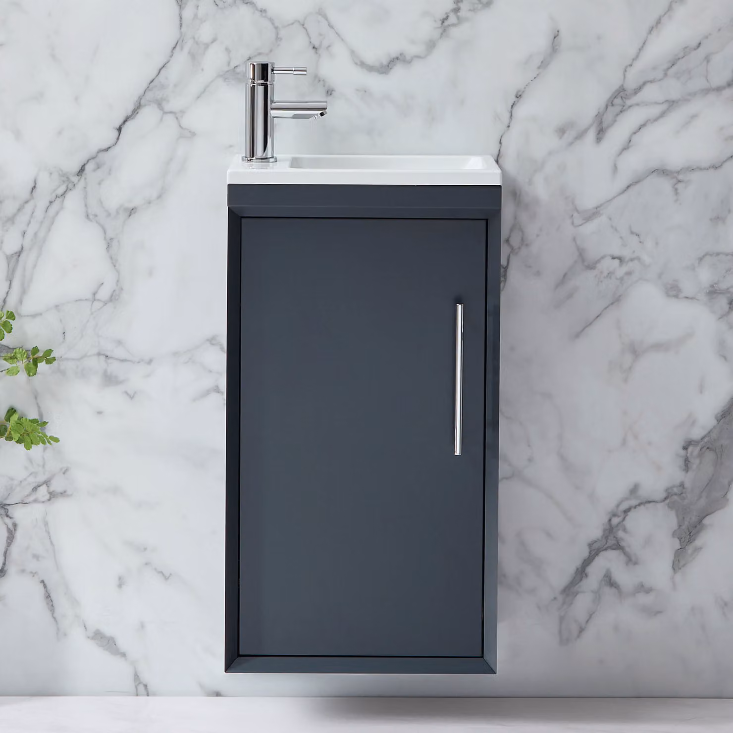 Mobile Bagno Sospeso Antracite 400mm con Lavabo e Maniglia con Barra a T Cromata - Edge