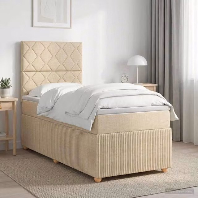 Letto box spring con materasso Crema 80 x 200 cm Tessuto 3454275