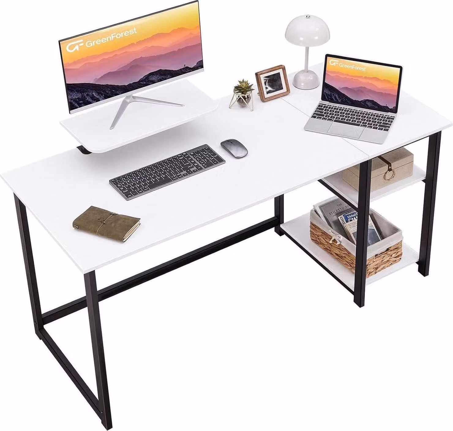 Scrivania bianca 140cm spazio di archiviazione supporto monitor casa ufficio