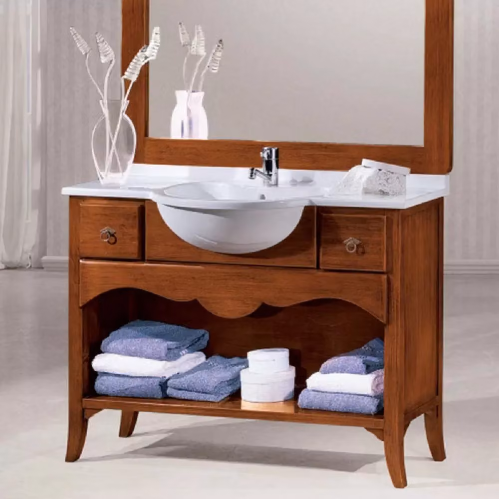 Mobile bagno Mobili 2G in legno stile country house con lavabo e specchio, L: 108 cm, P: 50 cm, H: 80 cm – 3