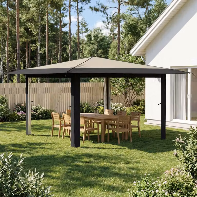 Gazebo vidaXL senza pareti laterali in acciaio e poliestere, Colore: Beige e Antracite, L/P/H: 400 x 400 x 245 cm