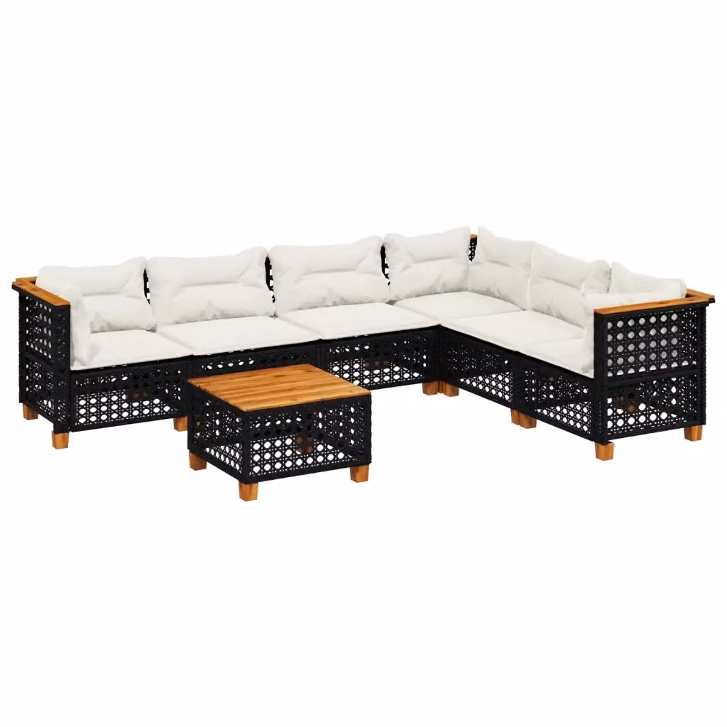 vidaXL Set Divani da Giardino a L con Tavolino e 7 Cuscini in Polyrattan Nero e Bianco – 2
