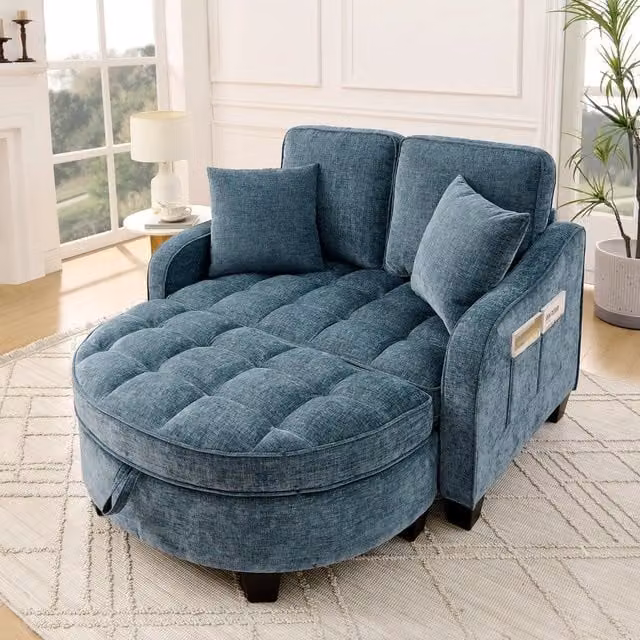 Divano letto 2 in 1 ¨C Minimal ¨C Blu, tessuto, struttura in legno di eucalipto, con contenitore