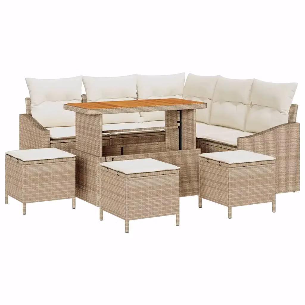 Set Divano da Giardino vidaXL 9 Pezzi Beige con Cuscini in Poly Rattan e Struttura in Acciaio per 8 Persone – 2
