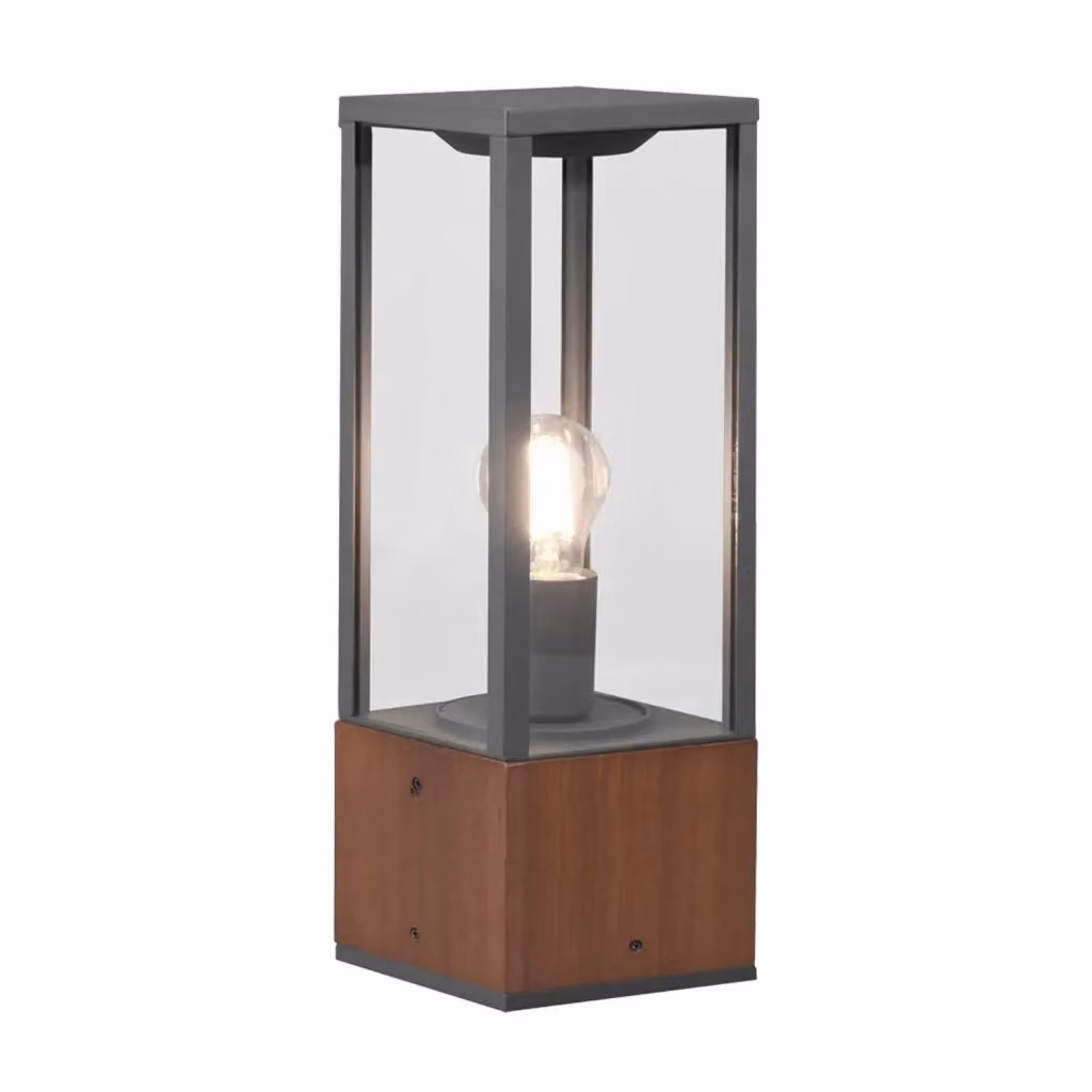 LÚZETE Lanterna Esterna Moderna in Legno e Vetro con Attacco E27, IP44, Altezza: 40 cm – 2