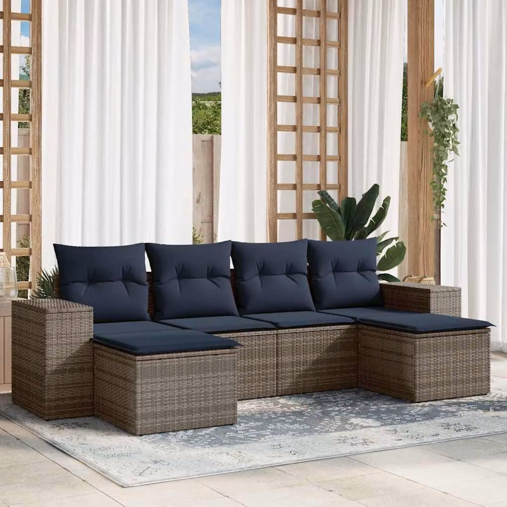 Maison Exclusive - Set di 6 divani da giardino con cuscini, grigio, polyrattan