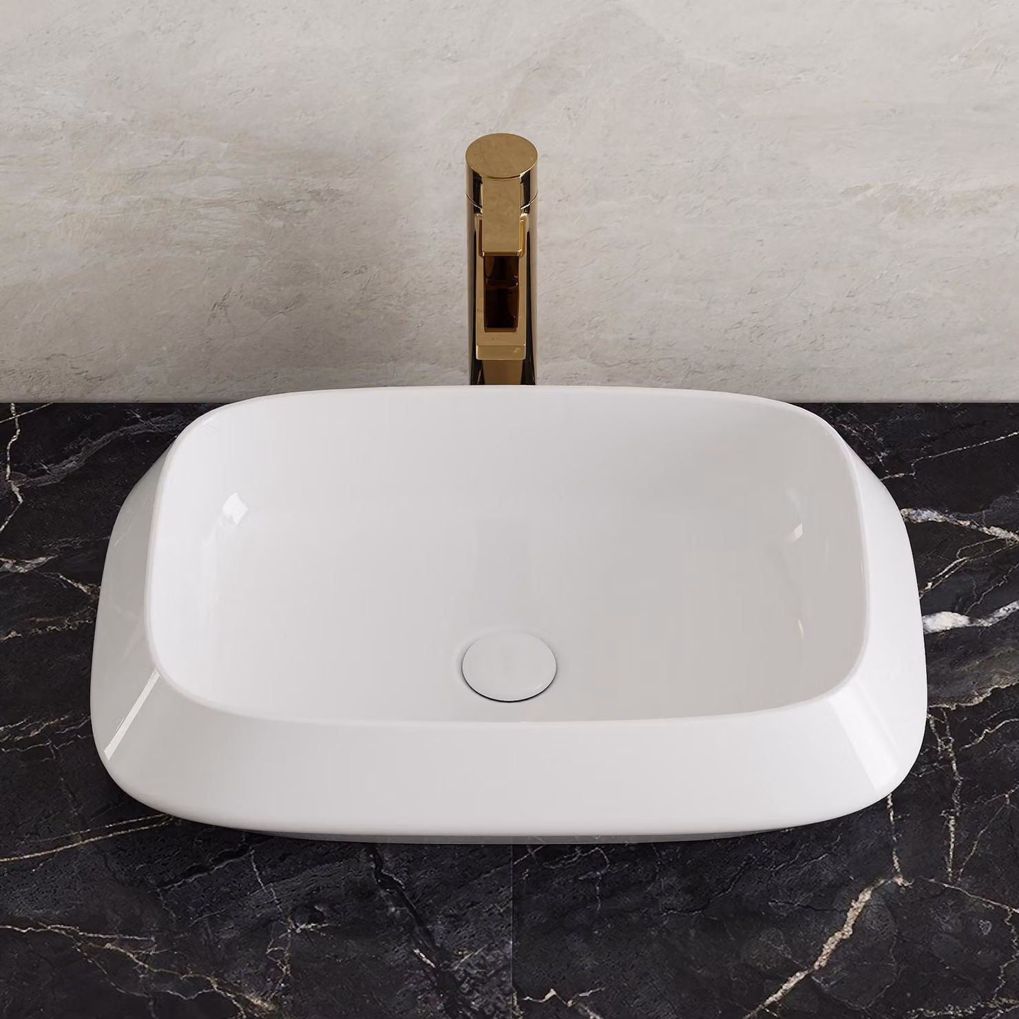 HOROW Lavabo da appoggio quadrato 52 x 35 cm Lavabo moderno con bordo sottile da 5 mm, bianco Elegante lavabo per bagno e toilette per ospiti