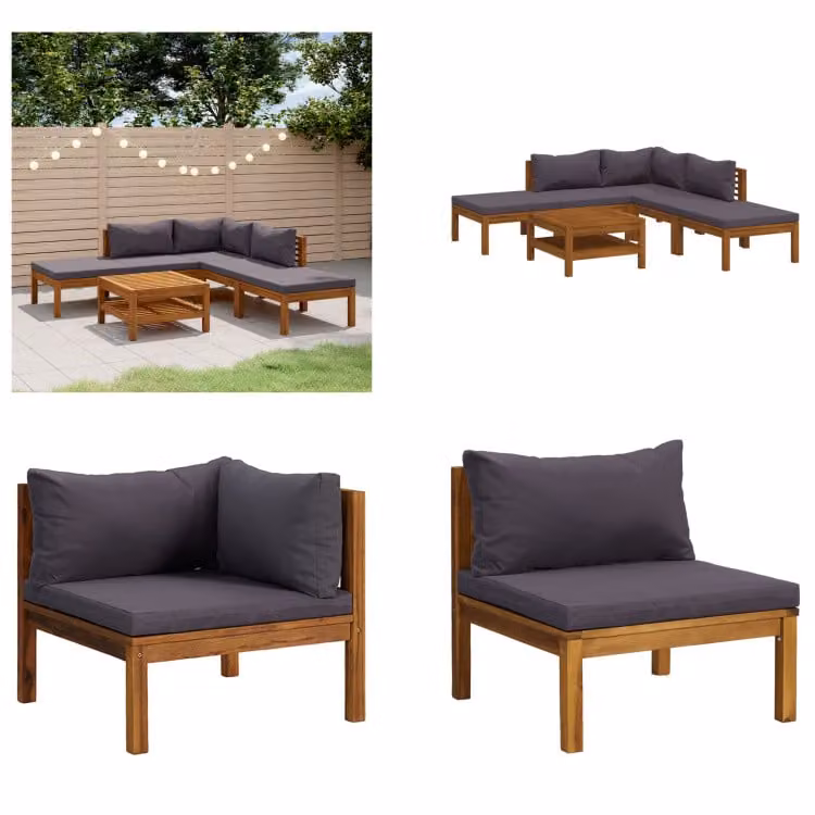 vidaXL set salotto da giardino 6 pezzi con cuscino in legno massiccio di acacia - Set salotto da giardino - Set salotto da giardino - Set divano modulare - Set divano modulare