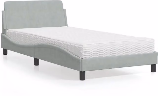 Letto con Materasso-Struttura Letto con Materasso Dover Grigio Chiaro 100x200 cm in Velluto