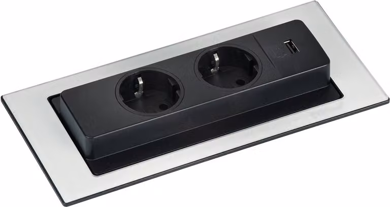 Schulte EVOline BackFlip 10.018 Caricabatterie USB-A + presa di corrente incorporata a 2 canali vetro bianco lucido