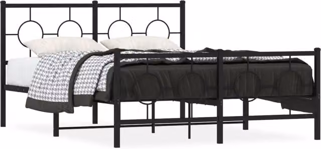 Letto matrimoniale | Letto per adulti | Giroletto con Testiera e Pediera Metallo Nero 140x190 cm