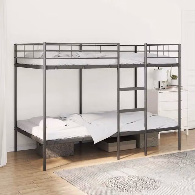 Letto a Castello senza Materasso-Struttura Letto a Castello Nero 100x200 cm in Acciaio 430728