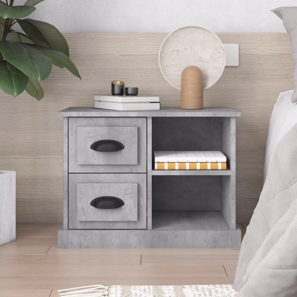 Comodino moderno vidaXL in legno e MDF, Grigio Cemento, L: 60 cm, P: 35,5 cm, H: 45 cm