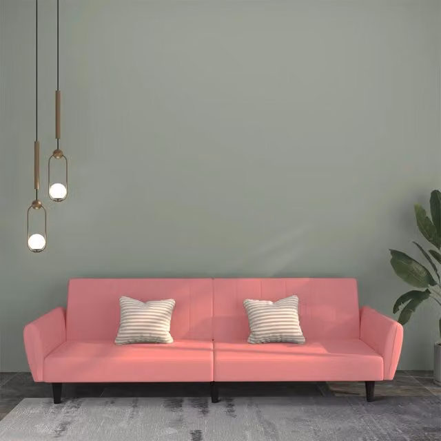 Divano Letto Click-Clack a 2 Posti vidaXL in Velluto Rosa con Struttura in Legno Solido e Poggiatesta Regolabile L: 220 cm, P: 84,5 cm, H: 69 cm