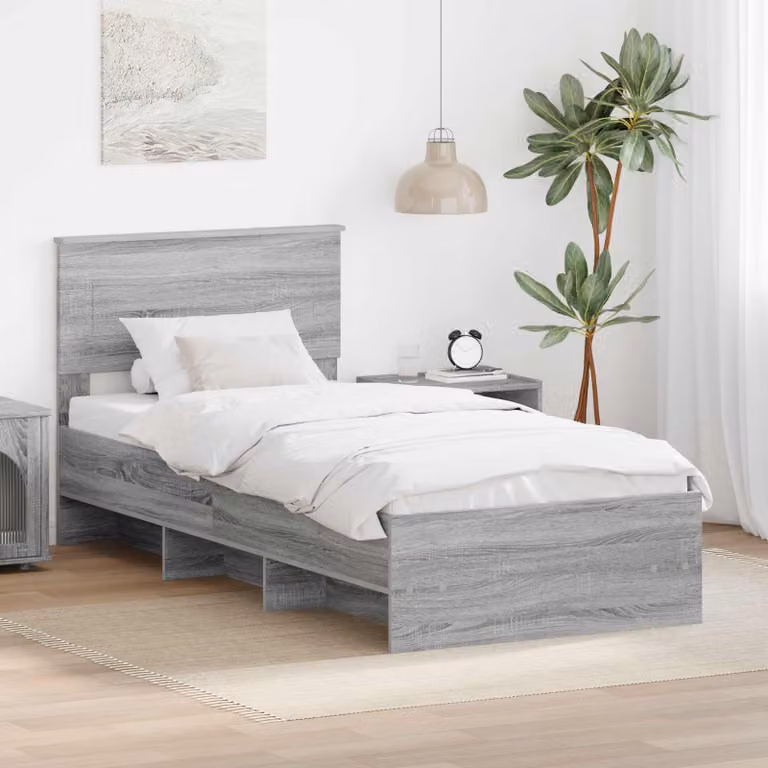 Struttura del letto moderna vidaXL in legno ingegnerizzato grigio L 120 x P 200 cm, H 210 cm