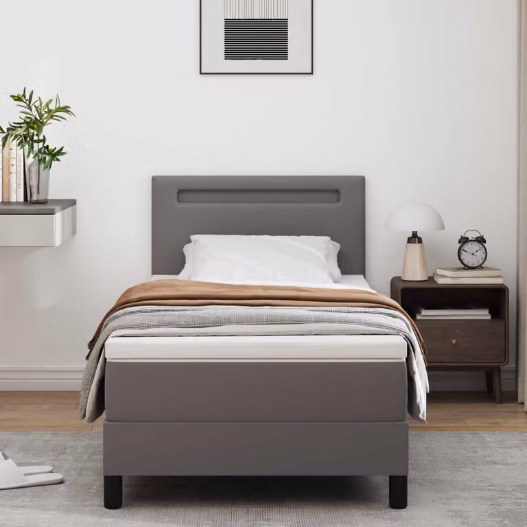 Letto a molle con materasso vidaXL in pelle sintetica grigia L/P: 100 x 200 cm