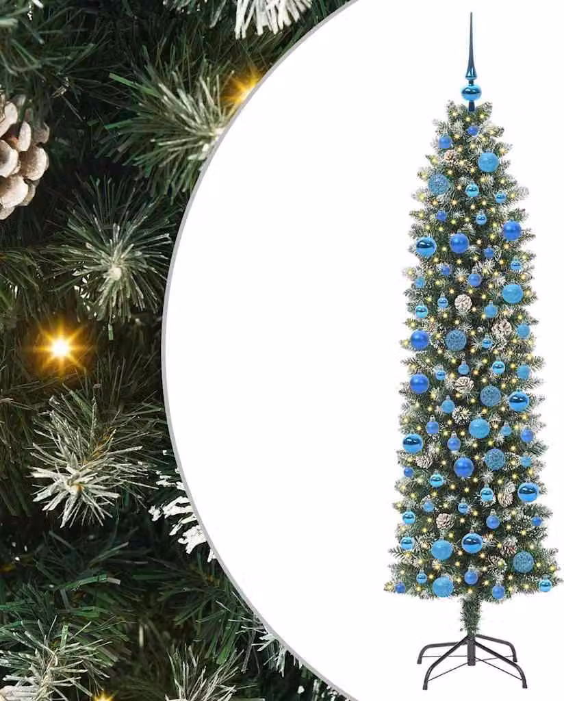 Albero di Natale Artificiale Sottile Verde e Bianco 180 cm