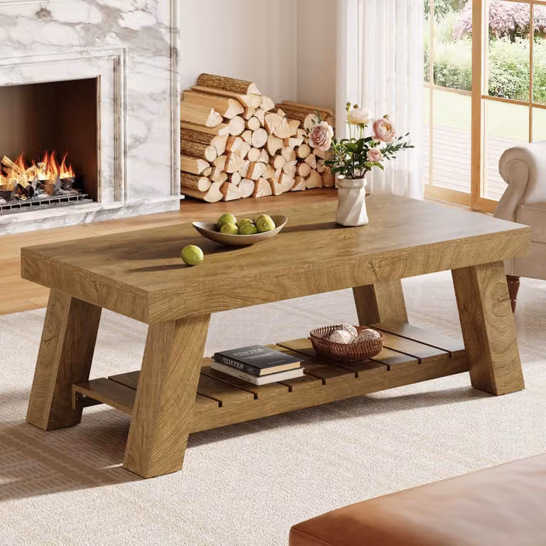 Tribesigns Tavolino rettangolare, 120 cm, stile country, tavolino a due livelli con vani portaoggetti per il soggiorno e la casa