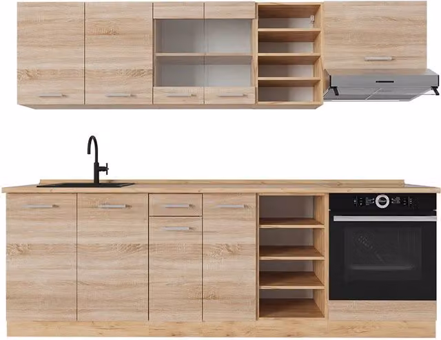Cucina componibile moderna Vicco R-Line in rovere dorato, larghezza: 240 cm