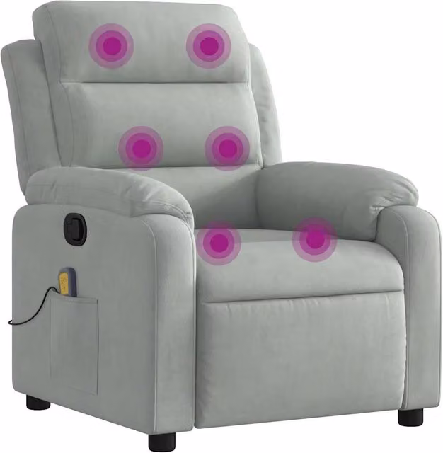Poltrona Massaggiante | Sedia Relax Reclinabile Grigio Chiaro in Velluto