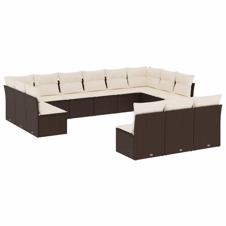 Set Divani da Giardino 13 pz con Cuscini Marrone in Polyrattan
