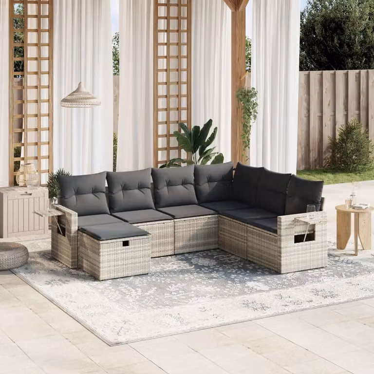vidaXL Set Divani da Giardino a L 7pz con Cuscini Grigio con Struttura in Metallo e Polyrattan