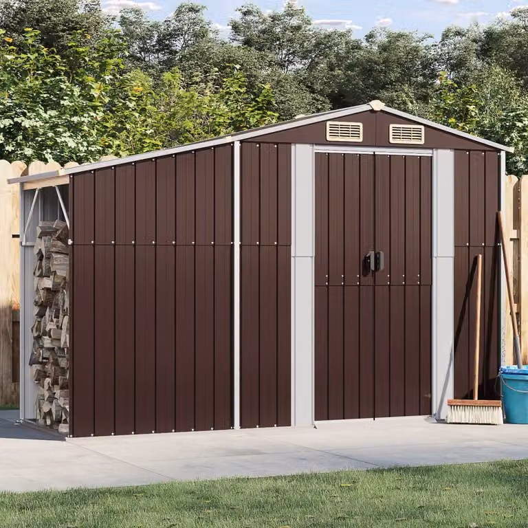 vidaXL Capanno da Giardino in Acciaio Zincato Marrone L: 277 cm, P: 93 cm, H: 179 cm