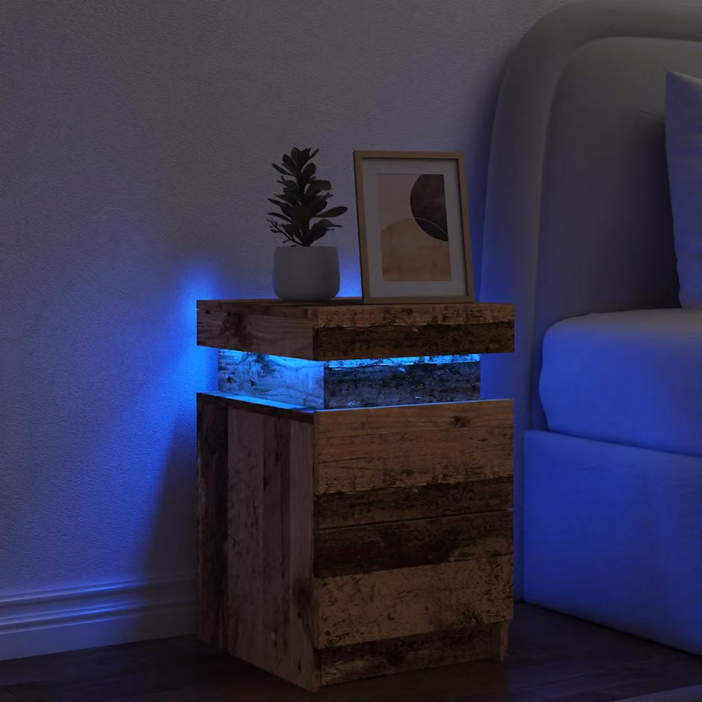 Comodino moderno vidaXL con illuminazione LED integrata in MDF, colore marrone, L 35 cm x P 39 cm x H 55 cm