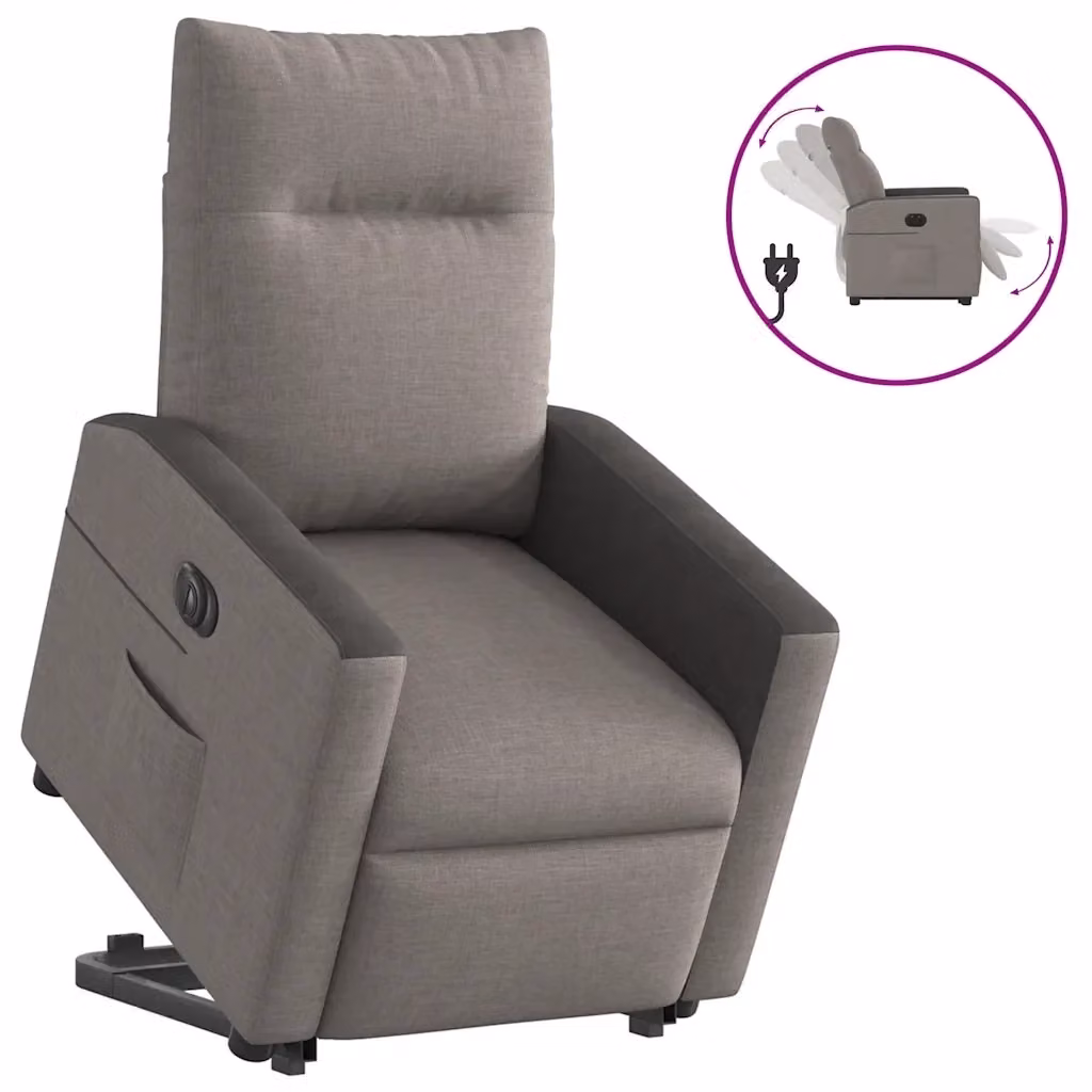 Poltrona Alzapersona Reclinabile Elettrica vidaXL con Braccioli in Tessuto Grigio e Nero per Anziani – 2
