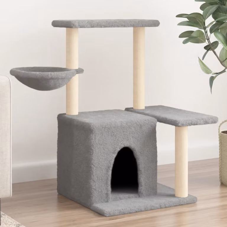 Albero per gatti vidaXL con tiragraffi in sisal e amaca, colore grigio, Altezza: 83 cm