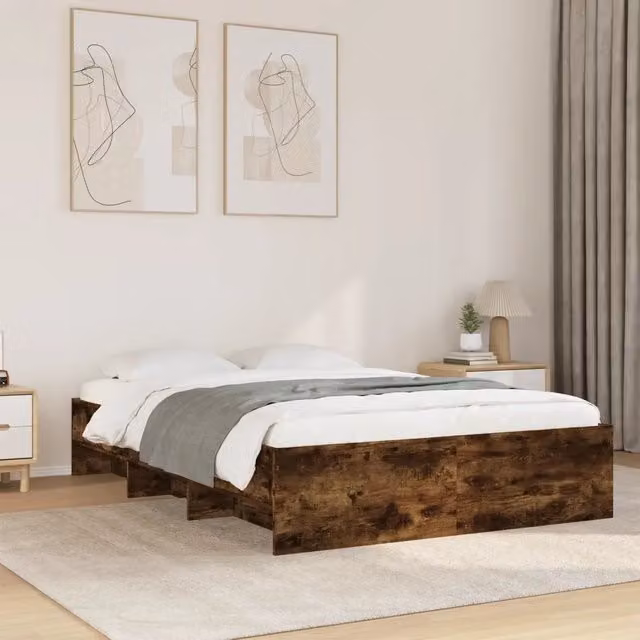 Giroletto vidaXL in legno e MDF Rovere Fumo con doghe fisse, L/P/H: 120 x 200 x 203 cm