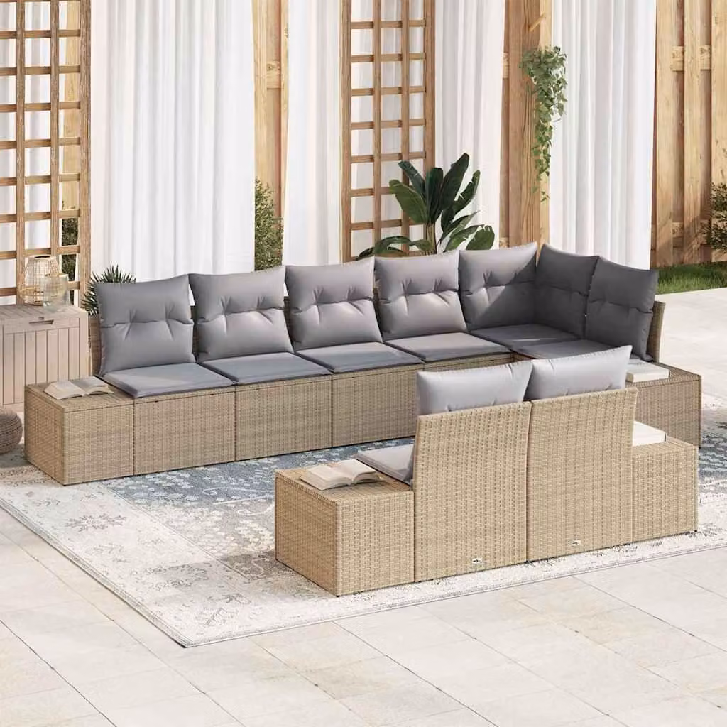 Maison Exclusive - Set da giardino composto da 8 pezzi. Divano da giardino in rattan sintetico, color beige e grigio