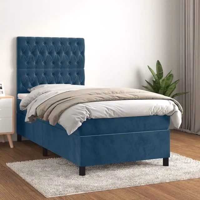 Letto Ibrido con Giroletto a Molle e Materasso vidaXL in Velluto Blu e Bianco L/P/H: 203 x 90 x 128 cm – 1