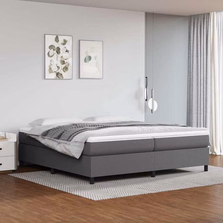 Letto Ibrido con Giroletto a Molle e Materasso vidaXL in Similpelle Grigio e Bianco L/P: 200 x 200 cm