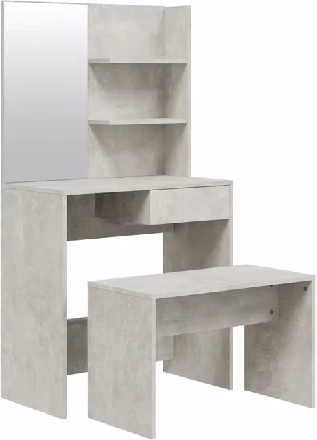 Set Tavolo da Toeletta e Tavolo da Trucco Grigio con Design Minimalista L: 74,5 cm, P: 40 cm, H: 141 cm