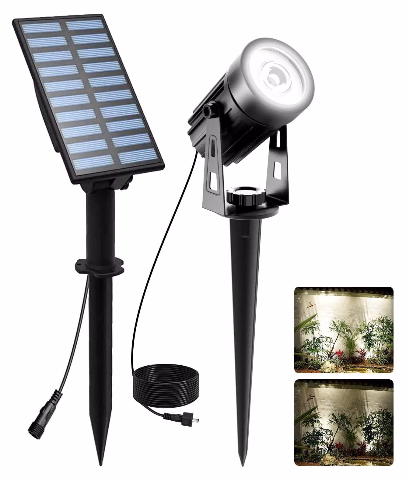 Lampade solari T-SUNUS per esterni, fari solari per giardino, adatti per auto, con interruttore ON/OFF, grado di protezione IP65 (resistenti all'acqua), 2 modalità di luminosità, cavo da 3 metri, ideali per vialetti, giardini, cortili, illuminazione di al