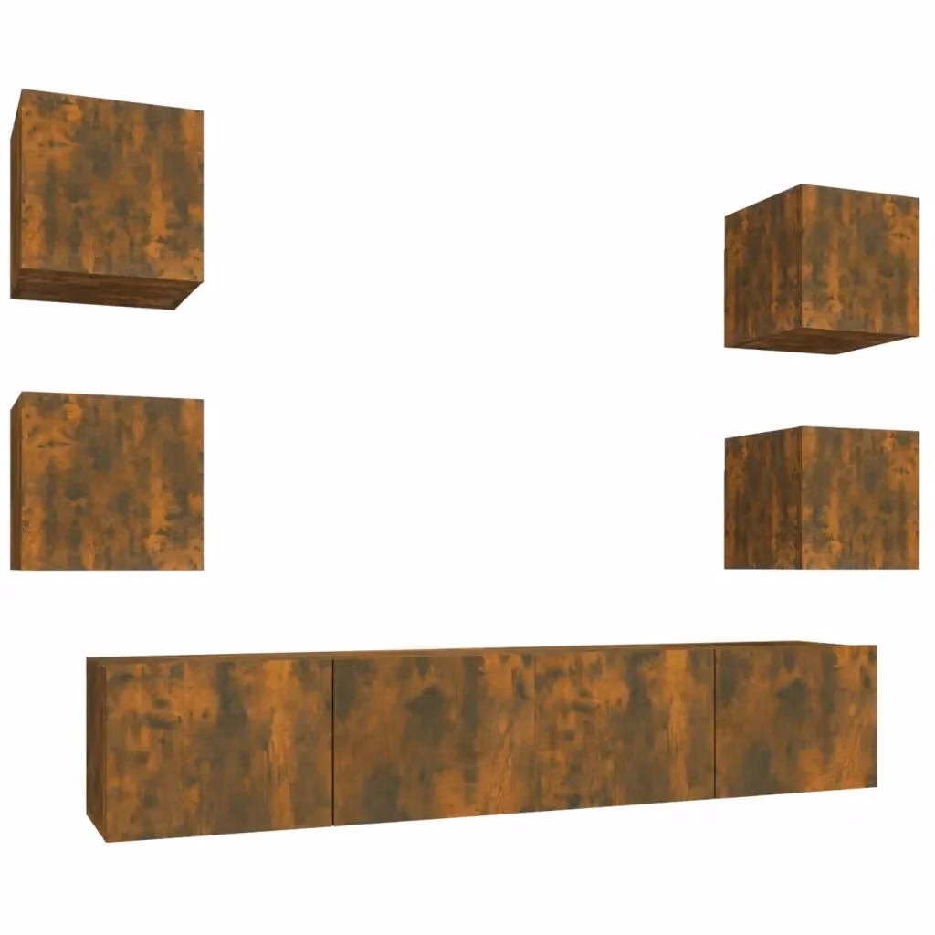 Set di mobili porta TV da soggiorno vidaXL in legno multistrato, 6 pezzi, colore rovere fumo marrone – 2
