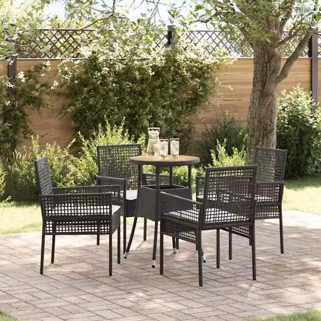 Set da Pranzo per Giardino 5 pz Nero polyrattan 3334952