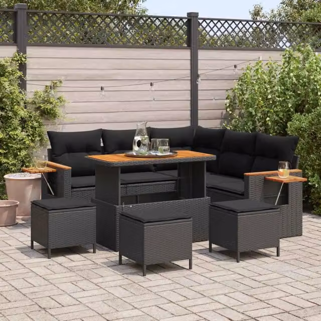 Set Divano da Giardino 10 pz 9-Numero di posti Nero polyrattan 3365129