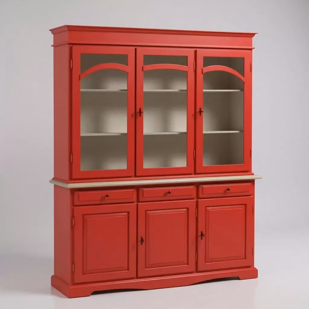 Cristalliera a 3 ante in legno laccato rosso e beige con ante in vetro Mobili 2G L/P/H: 156 x 42 x 205 cm – 3