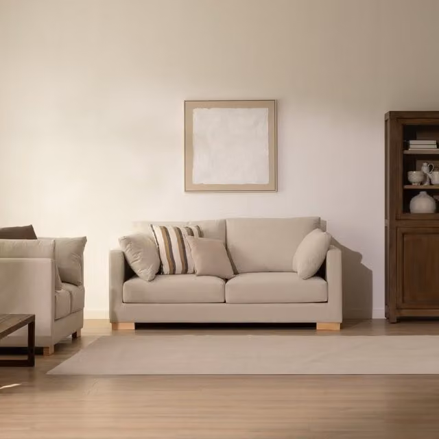 Divano 3 posti Milú Banak beige in tessuto con cuscini coordinati e coperture rimovibili