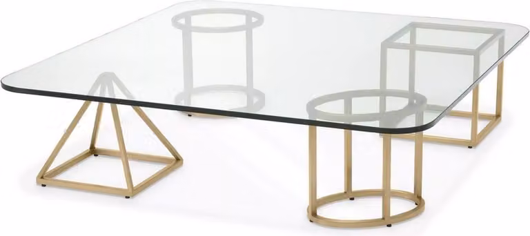 Casa Padrino tavolino in ottone 120 x 120 x H. 30 cm - Tavolo da salotto quadrato con piano in vetro - Mobili da salotto - Mobili - Arredamento da salotto - Arredamento