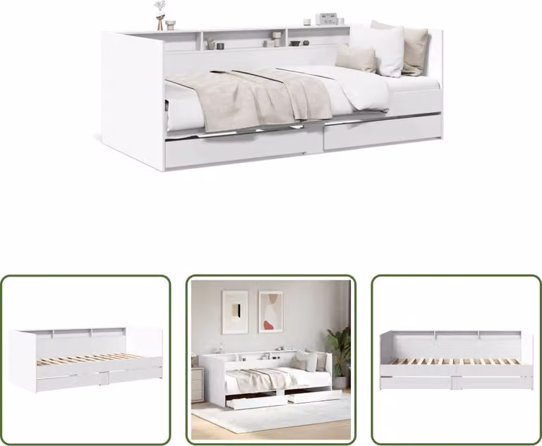 The Living Store Letto da giorno con cassetti bianco 90x200 cm materiale legno